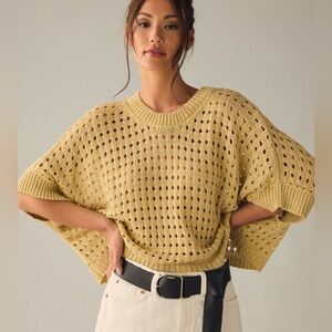 Anthro Cropped Open Knit Sweater- GOLD! - Fits like Medium/ Large